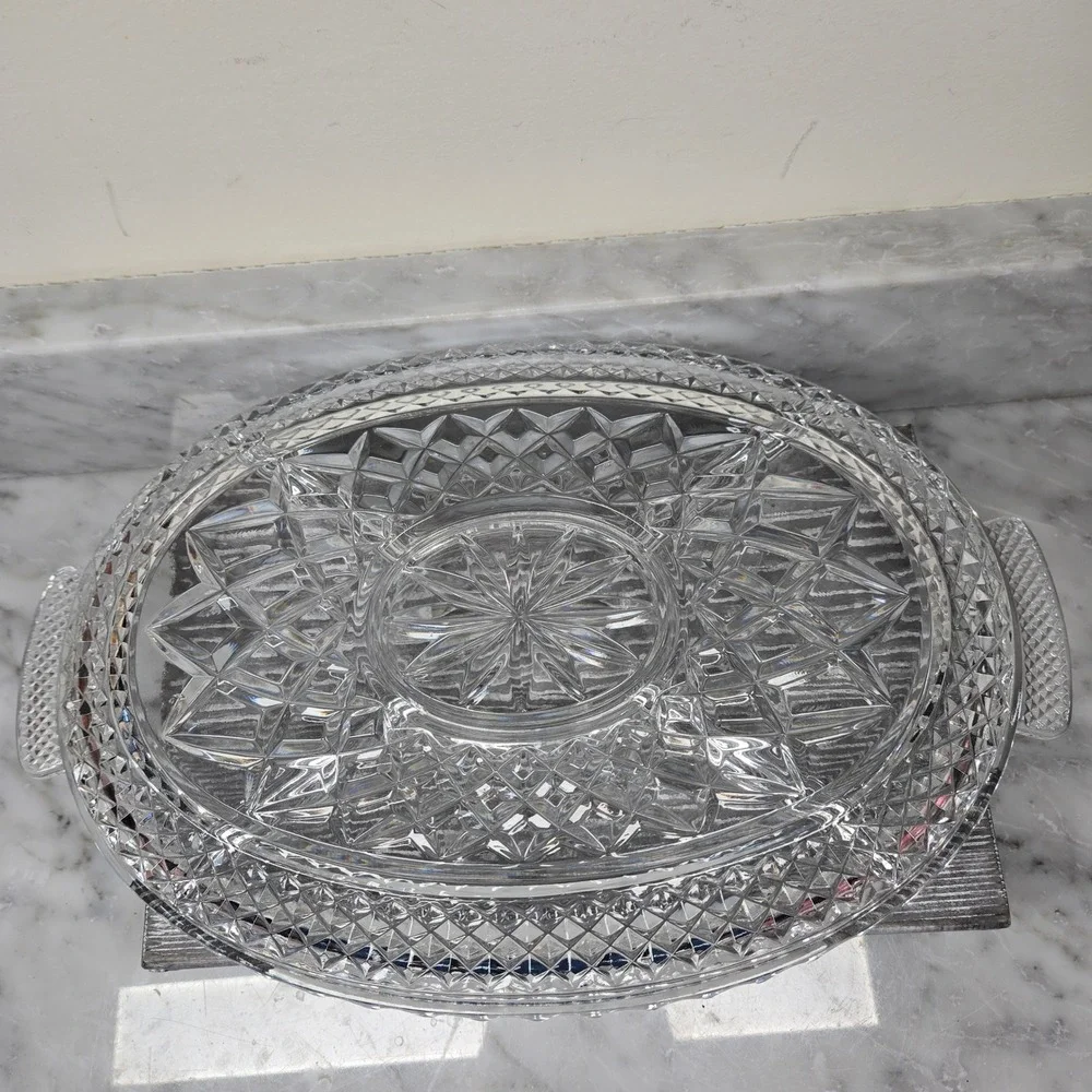 OLIVIA Fine Full Lead Glass Crystal Oval Relish Serving Dish Western Germany 14